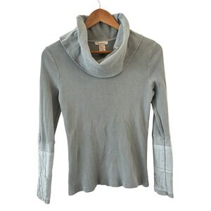 Sundance Waffle Knit Cowlneck Tunic Top Womens M Gray Lace Cuff Boho Thermal